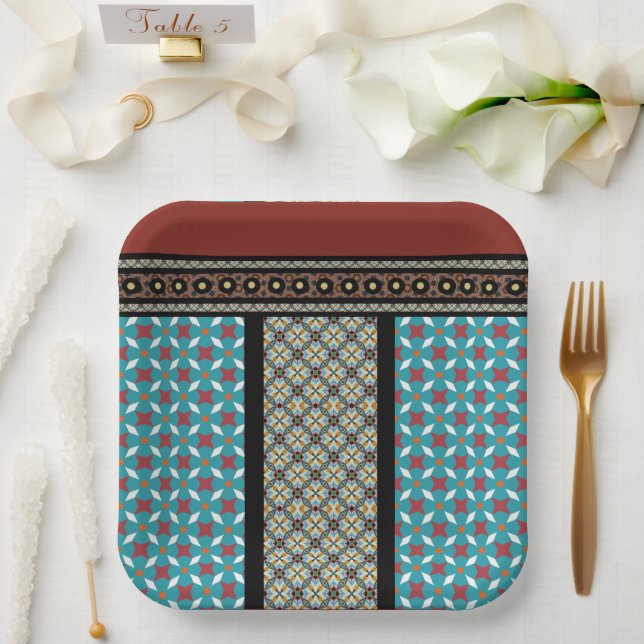 Mexican Patchwork Style 3 Paper Plate (Wedding)