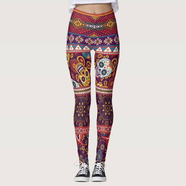 Mexican patchwork: traditional vintage design. leggings (Front)