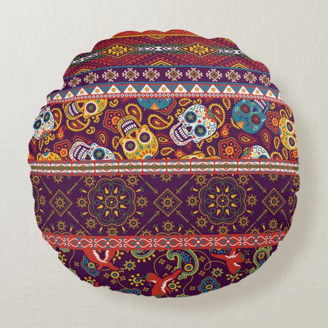 Mexican patchwork: traditional vintage design. round cushion (Front)