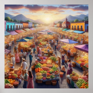 Mexican people Farmers Market Abstract art Poster