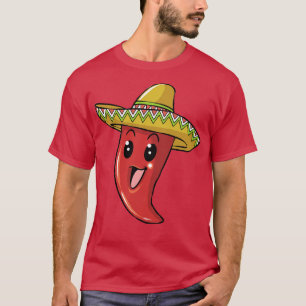 Mexican Pepper With Sombrero Hat Chilli Hot Spicy T-Shirt