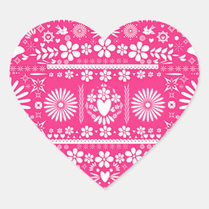 Mexican Picado Hot Pink White Wedding Marriage Heart Sticker