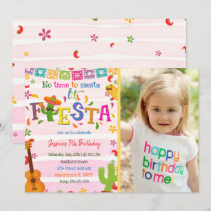 Mexican Pink Fiesta Birthday Invitation With Photo