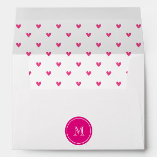 Mexican Pink Glitter Hearts with Monogram Envelopes