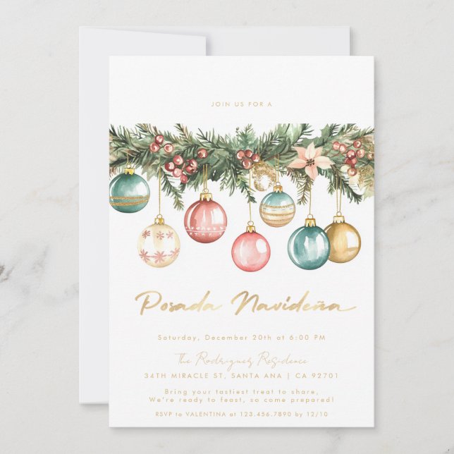 Mexican Posada Navideña Colourful Ornaments Invitation (Front)