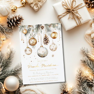 Mexican Posada Navideña Elegant Gold White Invitation