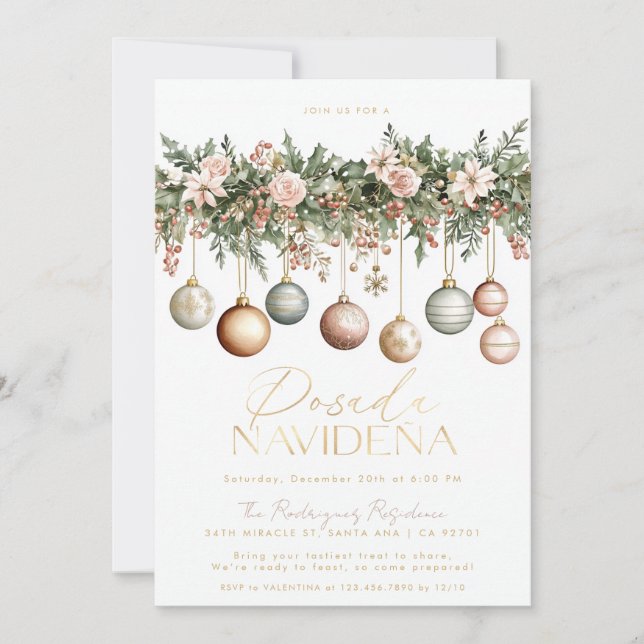Mexican Posada Navideña Elegant Ornaments Invitation (Front)