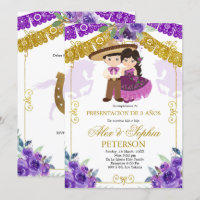 Mexican Purple and Gold Twin Tres Anos Invitation
