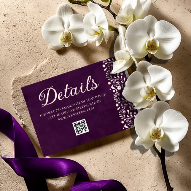 Mexican Purple Wedding Details QR code Enclosure Card (Creator Uploaded)