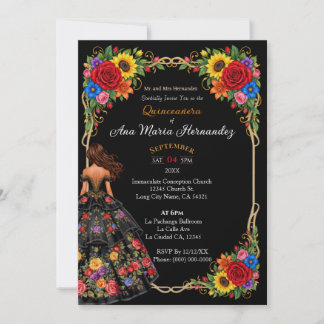 Mexican Quinceañera Invitations Colourful Flowers