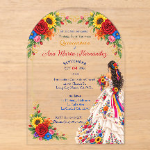 Mexican Quinceañera Invitations Colourful Flowers