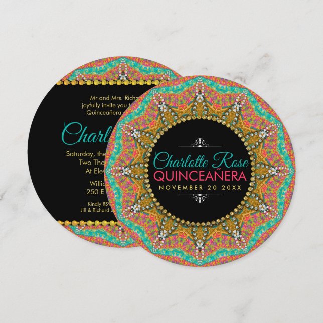 Mexican Quinceanera Pearls Gold Sunflower Birthday Invitation (Front/Back)