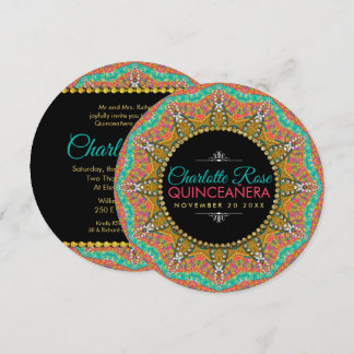 Mexican Quinceanera Pearls Gold Sunflower Birthday Invitation