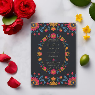 Mexican Rancho Colourful Flowers Wreath Wedding Invitation