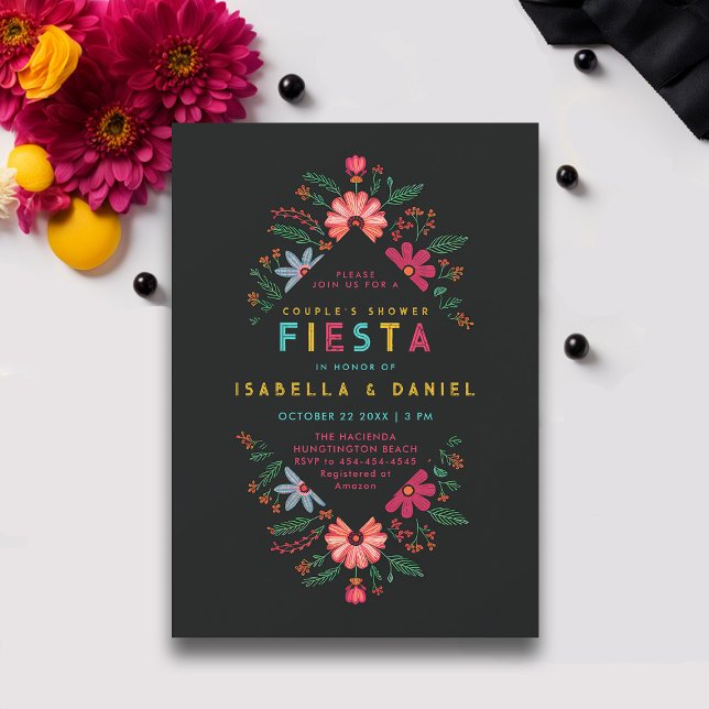 Mexican Rancho Fiesta Rustic Wedding Couple Shower Invitation (rancho mexican wedding couple shower invitation hacienda bright flowers elegant coed fiesta)