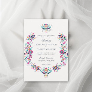 Mexican Rancho Floral Frame Formal Crest Wedding Invitation
