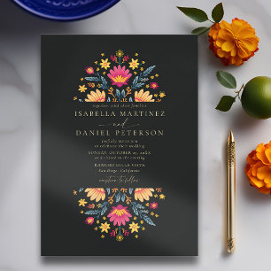 Mexican Rancho Modern Elegant Floral Frame Wedding Invitation