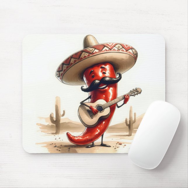 Mexican Red Chilli Pepper Guitar Player Mouse Pad (With Mouse)