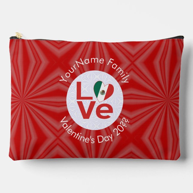 Mexican Red LOVE Flag Personalised  Accessory Pouch (Front)
