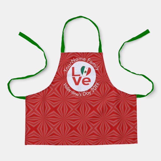 Mexican Red LOVE Flag Personalised  Apron (Front)