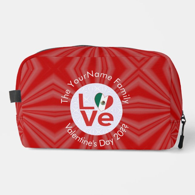 Mexican Red LOVE Flag Personalised  Dopp Kit (Front)