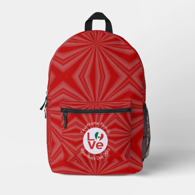 Mexican Red LOVE Flag Personalised  Printed Backpack (Front)