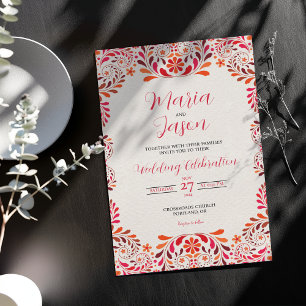 Mexican Red Pink Floral Botanical Romantic Wedding Invitation