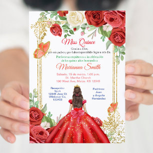 Mexican Red Roses  Butterfly Princess Quinceanera Invitation