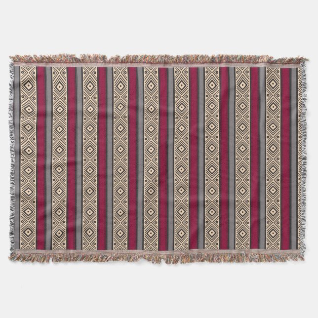 Mexican Red Stripes Geometric Pattern Throw Blanket (Front)