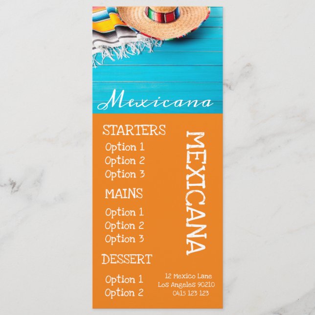 Mexican restaurant bar food dinner menu (Front)
