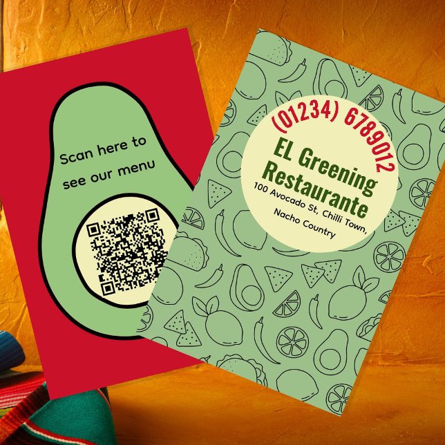 Mexican restaurant Spanish Avocado Taco QR Business Card (Creator Uploaded)