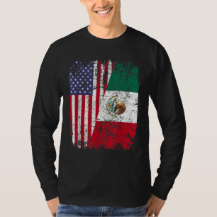 MEXICAN ROOTS Half American Flag MEXICO T-Shirt