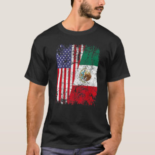 MEXICAN ROOTS Half American Flag MEXICO T-Shirt