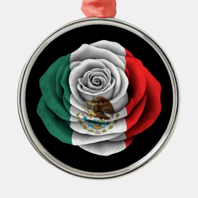Mexican Rose Flag on Black Metal Tree Decoration (Front)