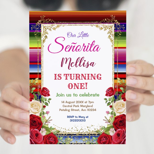 Mexican Roses Flowers with Gold Glitter Birthday  Invitation (Creator Uploaded)