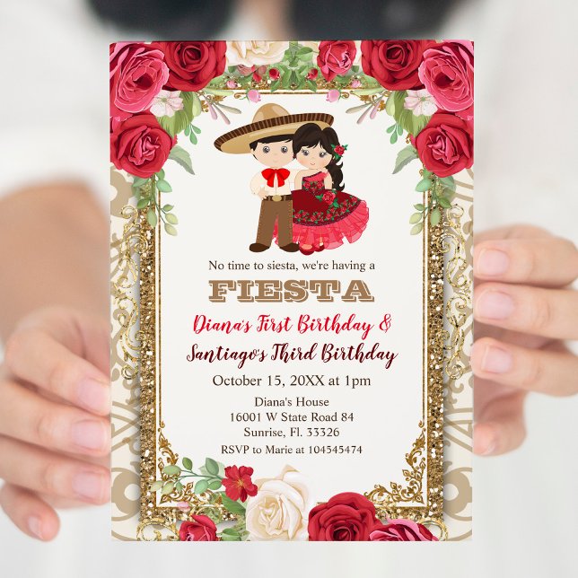  Mexican Roses Joint Birthday for Boy & Girl Invitation (Creator Uploaded)