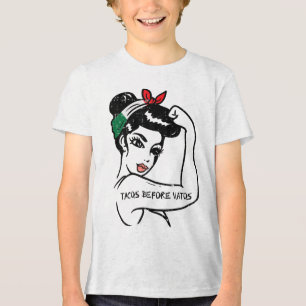 Mexican Rosie Strong Woman Tacos Before Vatos Cinc Tri-Blend Shirt