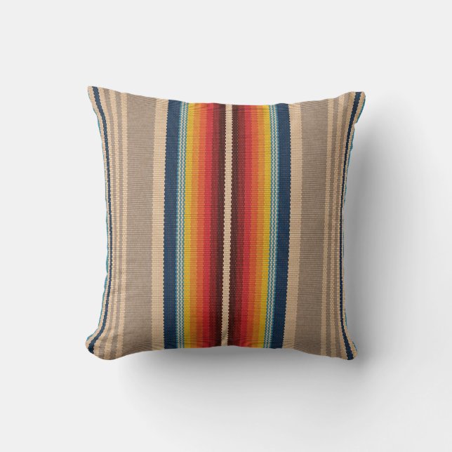 Mexican Rug: Colourful Stripes Seamless. Cushion (Front)