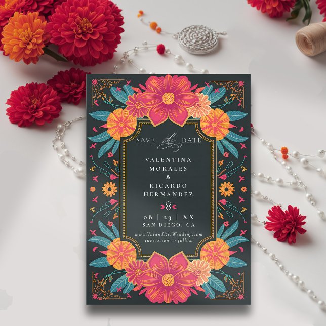 Mexican Rustic Elegant Floral Rancho Wedding Save The Date (rancho mexican wedding save the date fiesta hacienda illustration floral elegant modern frame)