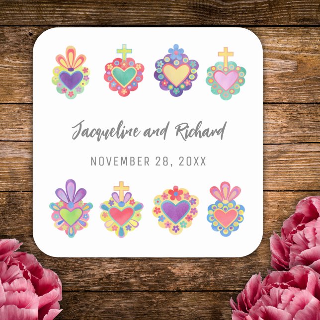 Mexican sacred heart Gift Square Sticker (Creator Uploaded)
