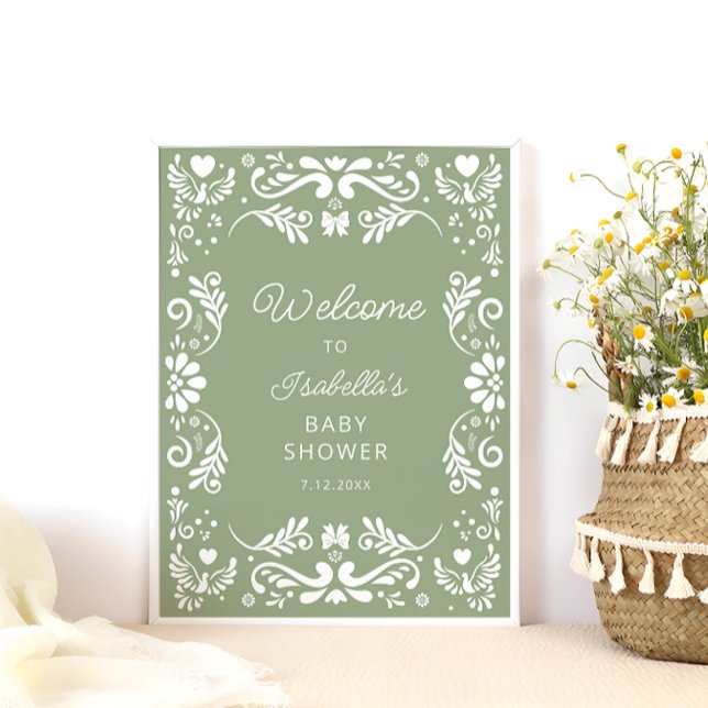 Mexican  Sage Green Baby Shower Welcome Poster (Creator Uploaded)