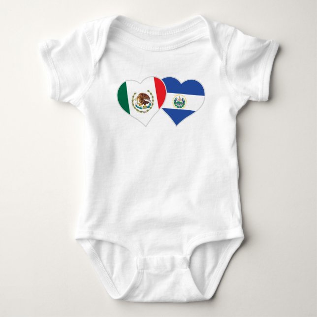 Mexican Salvadorian Flag Heart Mexico El Salvador Baby Bodysuit (Front)