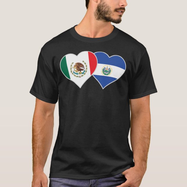 Mexican Salvadorian Flag Heart Mexico El Salvador T-Shirt (Front)