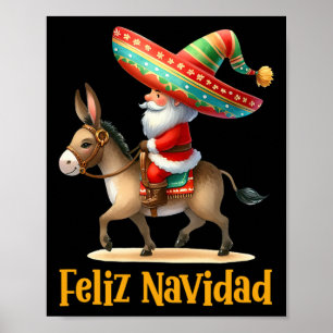 Mexican Santa Riding Donkey Christmas Navidad Mexi Poster
