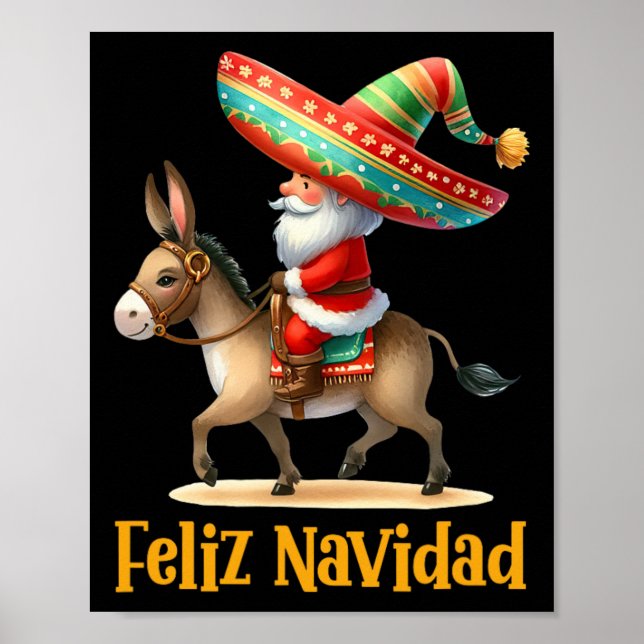Mexican Santa Riding Donkey Christmas Navidad Mexi Poster (Front)
