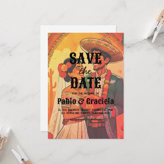 mexican save the date invitation (Front/Back In Situ)