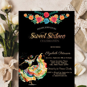 Mexican Senorita Fiesta Flowers Sweet 16 Invitation