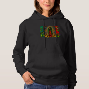 Mexican Serape Turquoise Our Lady Of Guadalupe Mex Hoodie