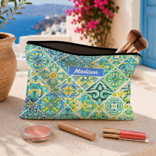 Mexican Sicilian Mediterranean Aqua Mint Tiles Accessory Pouch