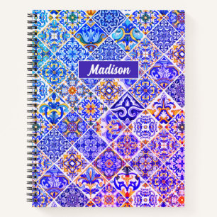 Mexican Sicilian Mediterranean purple blue tiles Notebook